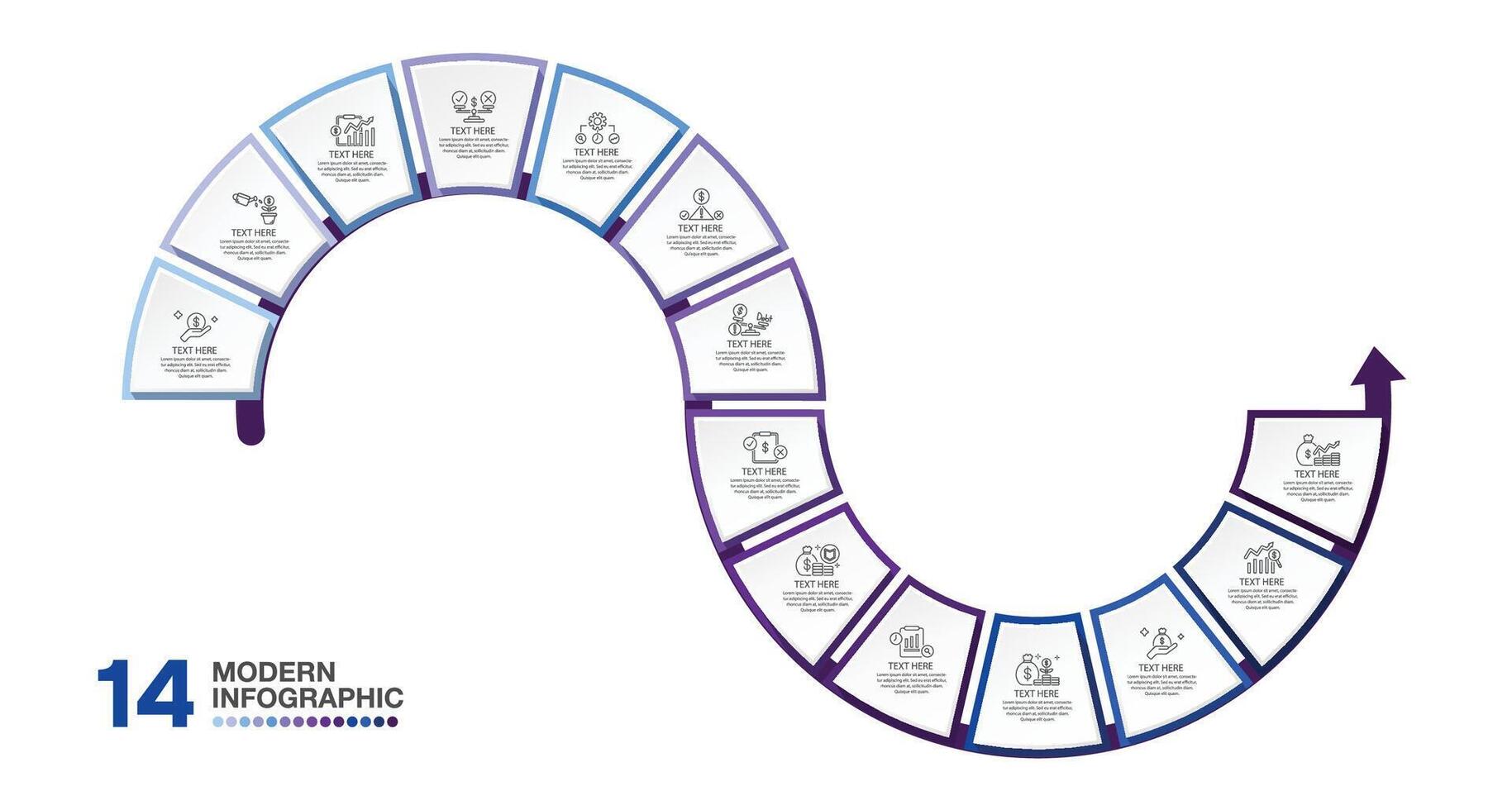 Infographic design with icons and 14 options or steps. Infographics business concept for info graphics, flow charts. vector