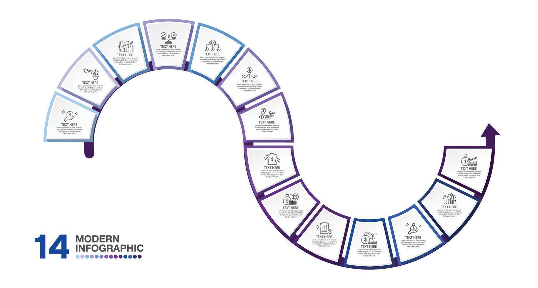 infografía diseño con íconos y 14 opciones o pasos. infografia negocio concepto para informacion gráficos, fluir cartas vector