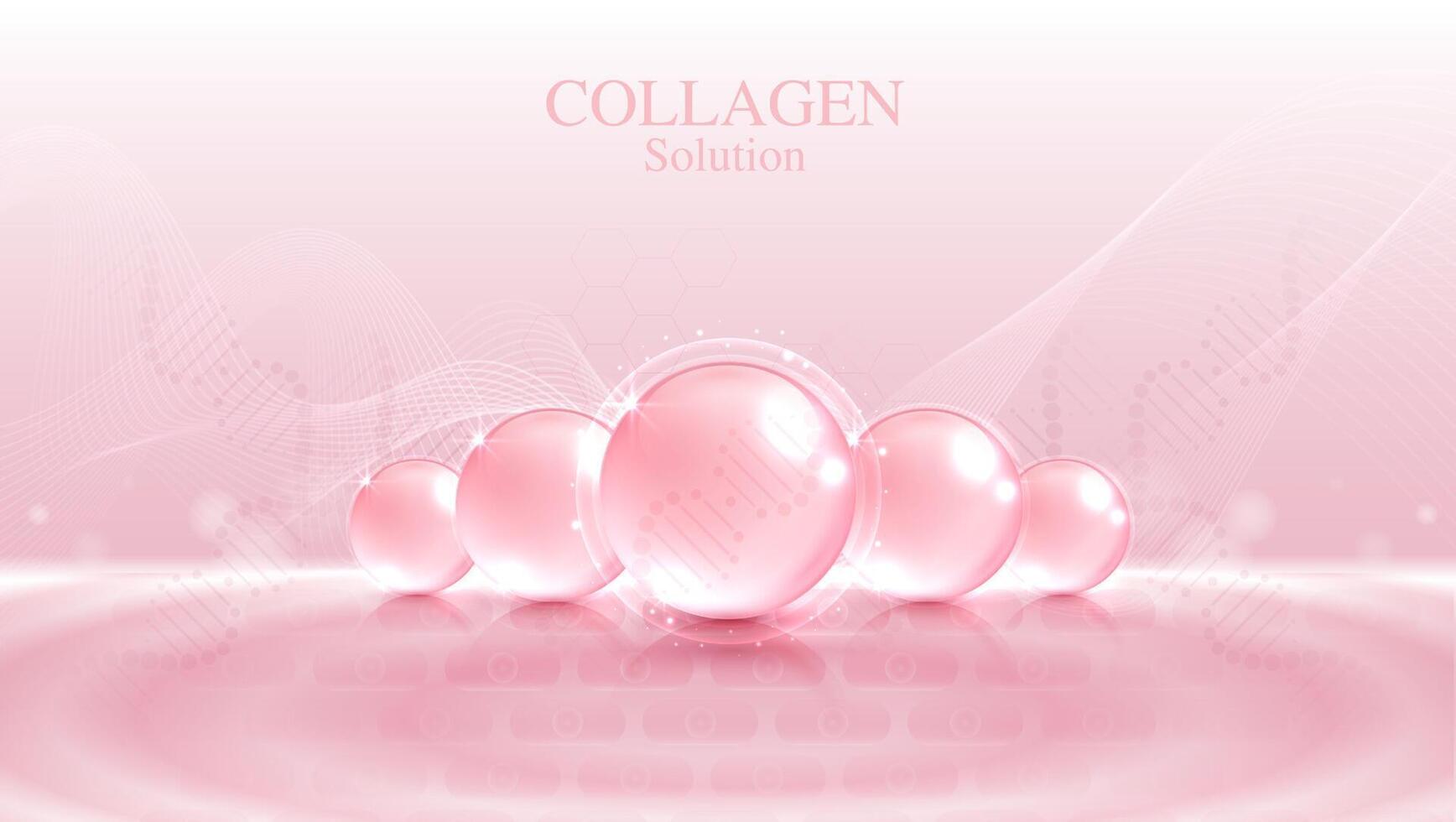 Collagen solution and DNA on a pink background. vitamin solution complex with chemical formula from nature. beauty treatment nutrition skin care design. medical and scientific concepts. vector design.