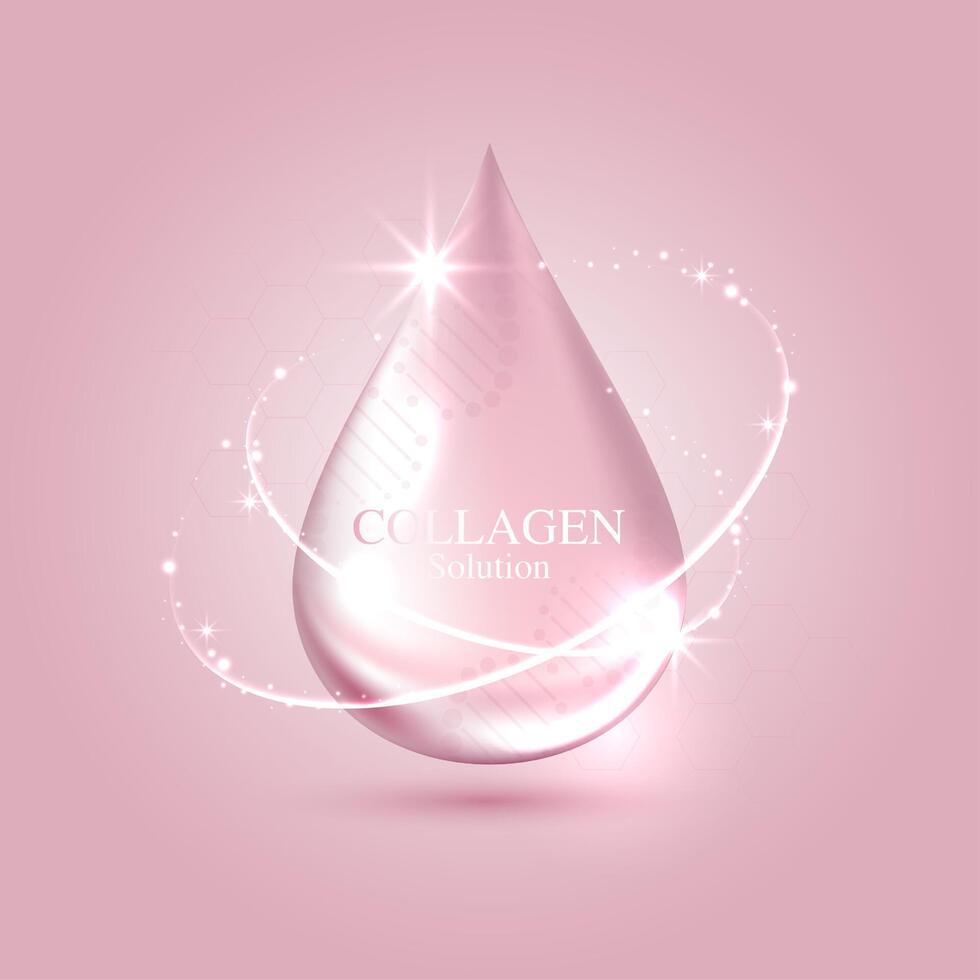 Collagen solution and DNA on a pink background. vitamin solution complex with chemical formula from nature. beauty treatment nutrition skin care design. medical and scientific concepts. vector design.