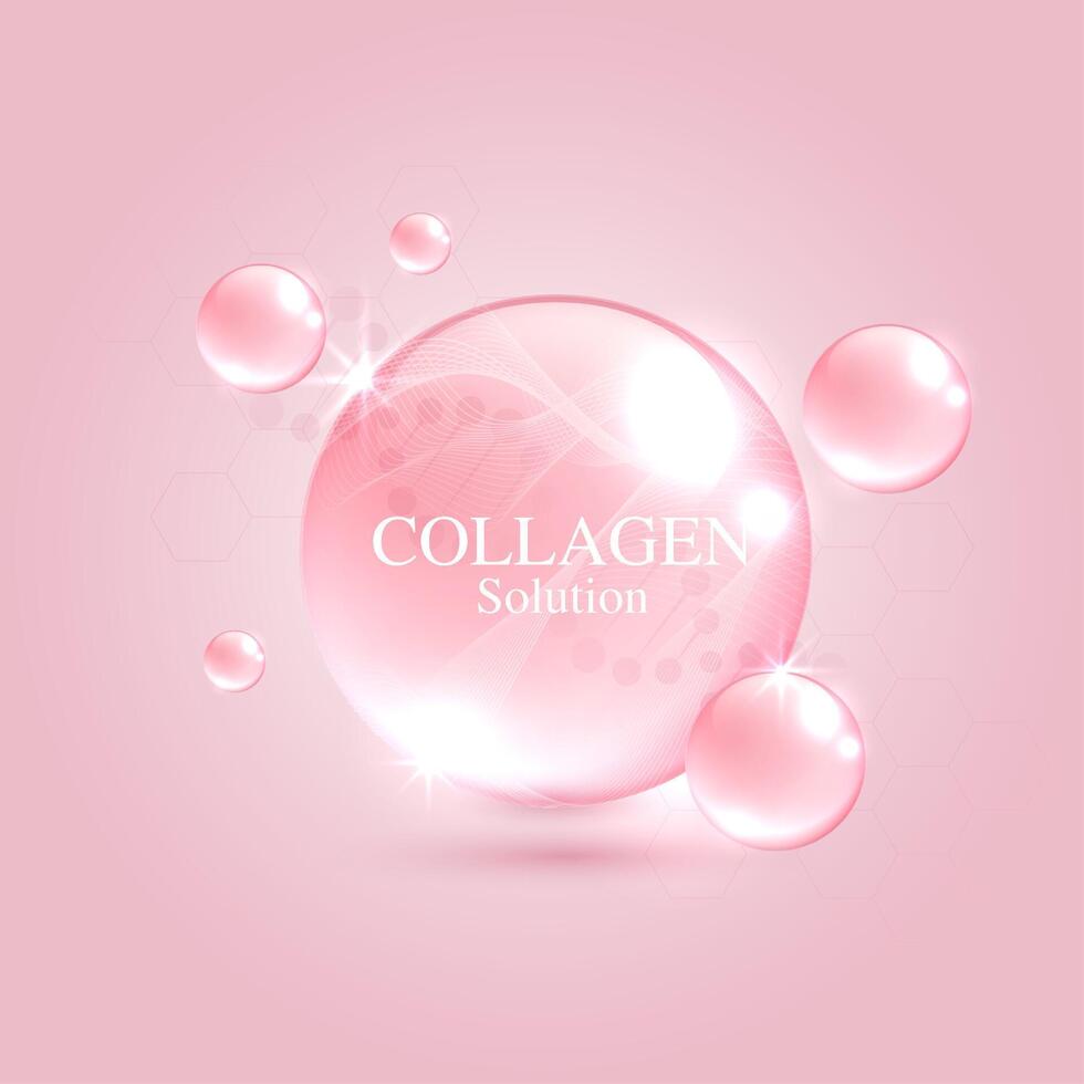 Collagen solution and DNA on a pink background. vitamin solution complex with chemical formula from nature. beauty treatment nutrition skin care design. medical and scientific concepts. vector design.