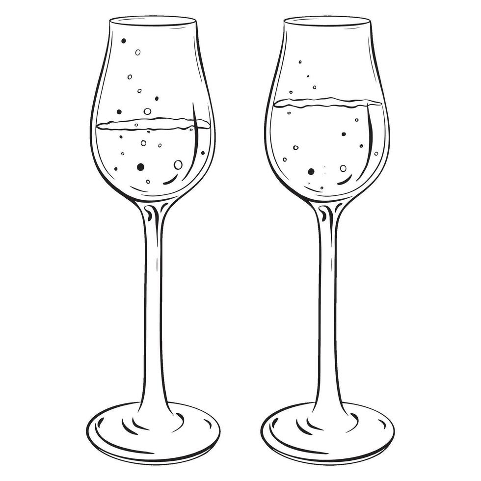 Two wine glasses with bubbles on a white background vector
