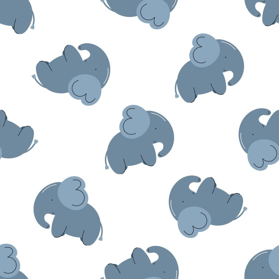 Seamless pattern with cute elephant. For for kids design, fabric, wrapping, cards, textile, wallpaper, apparel. Isolated vector cartoon illustration in flat style on white background.