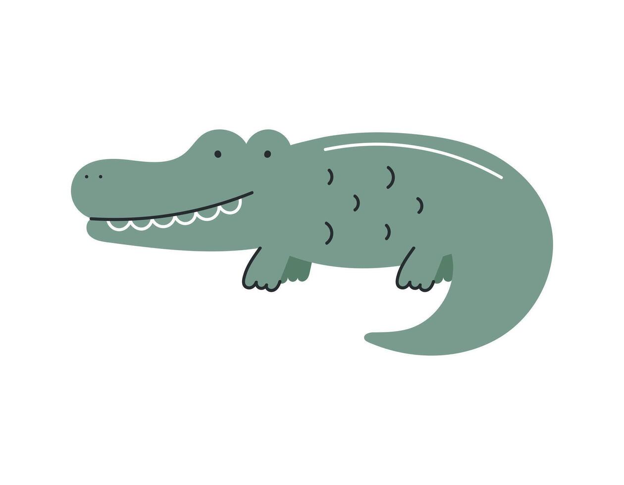 Cute crocodile. Flat cartoon vector illustration isolated on white background. For card, posters, banners, printing on the pack, printing on clothes, fabric, wallpaper, textile or dishes.