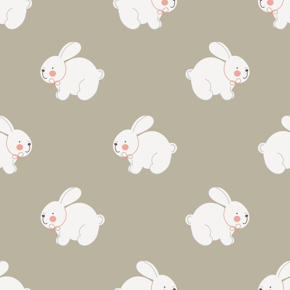 Seamless pattern with white cute bunny. Flat vector background. Creative texture for fabric, wrapping, textile, wallpaper, apparel.