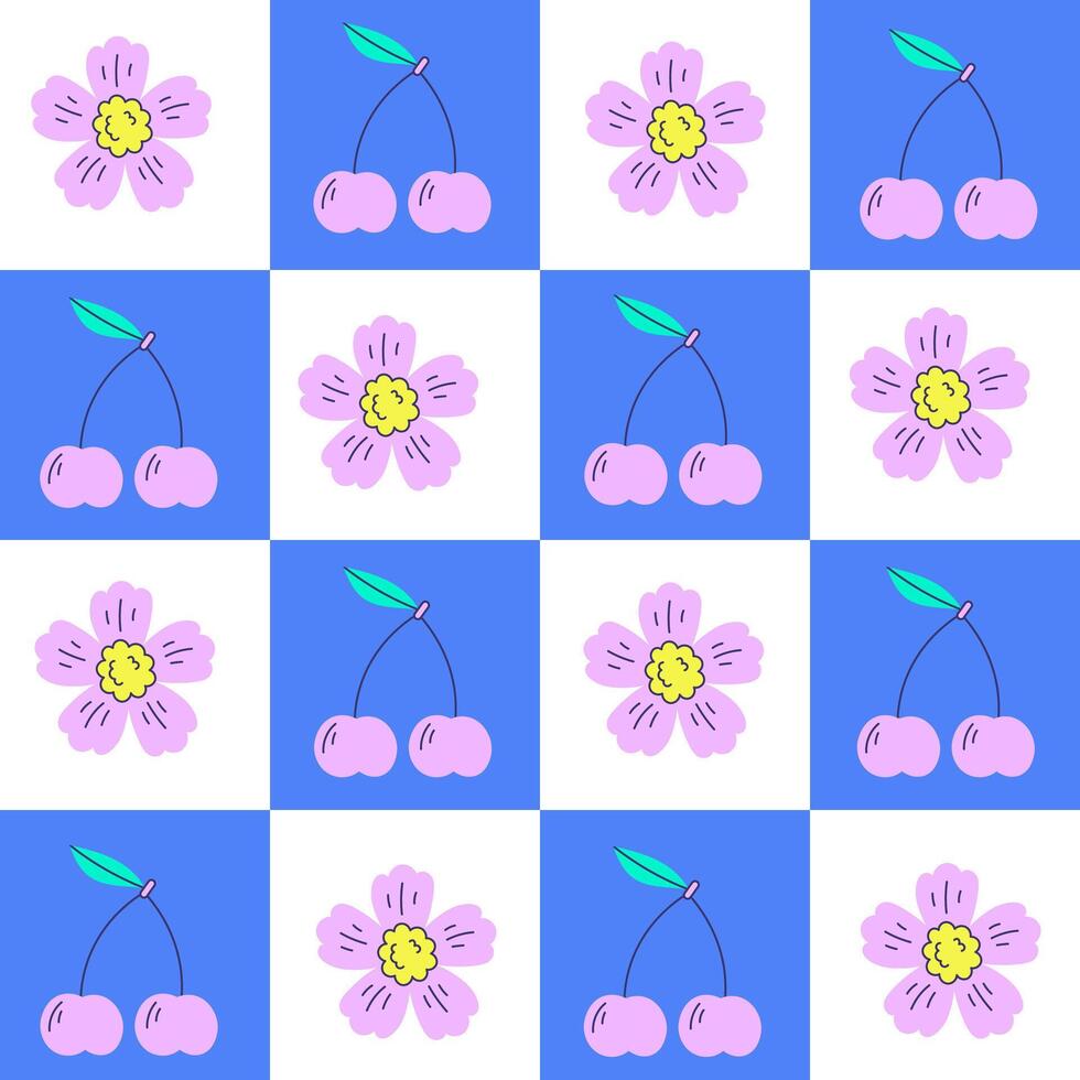 sakura a cuadros sin costura modelo con Cereza florecer vector