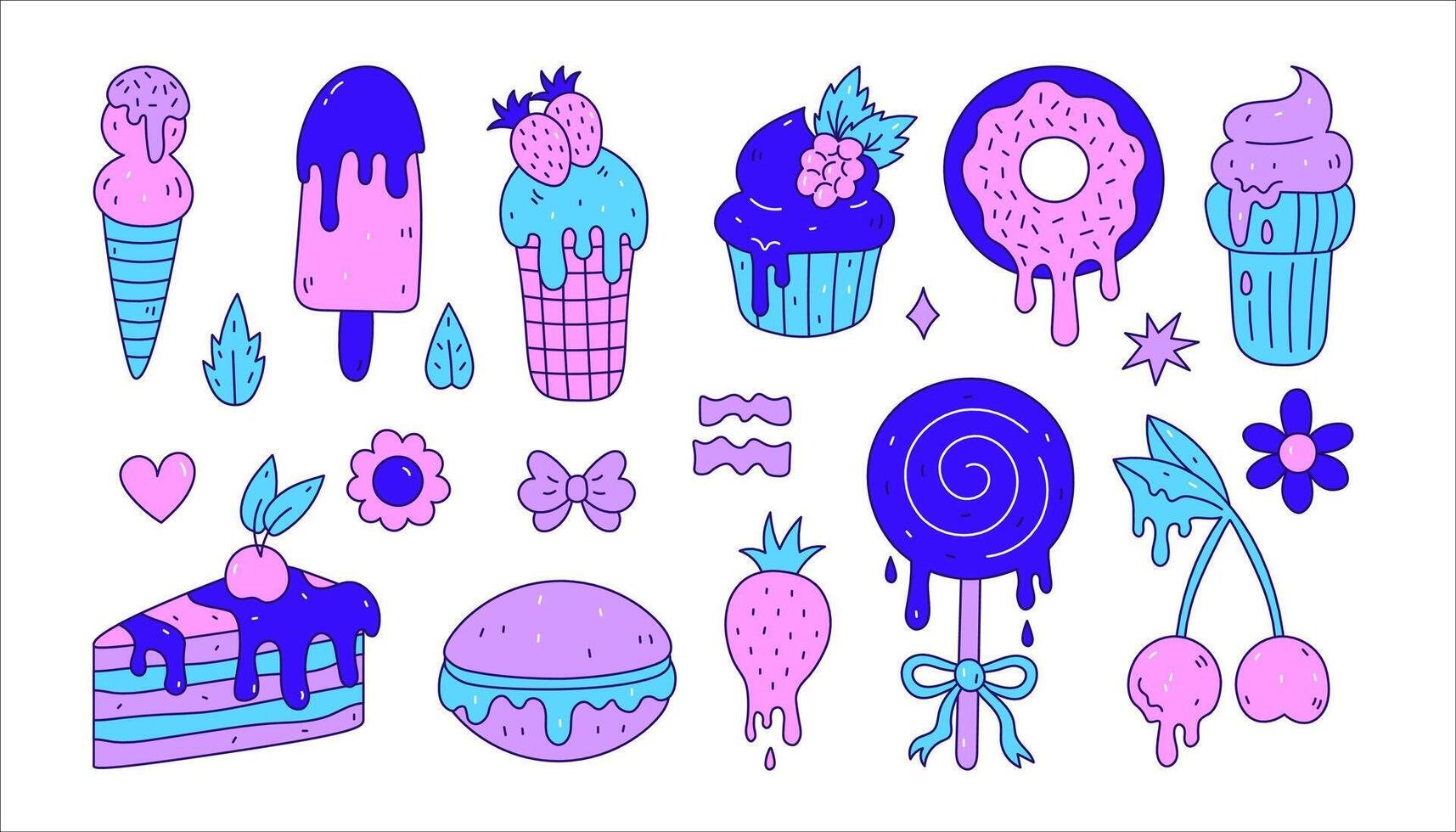 Melting sweet food doodle vector set