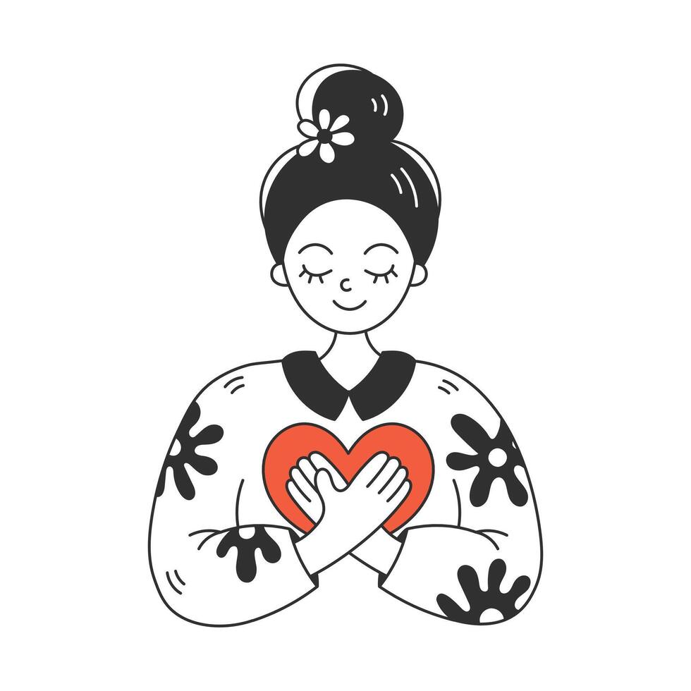 Woman with heart doodle vector illustration