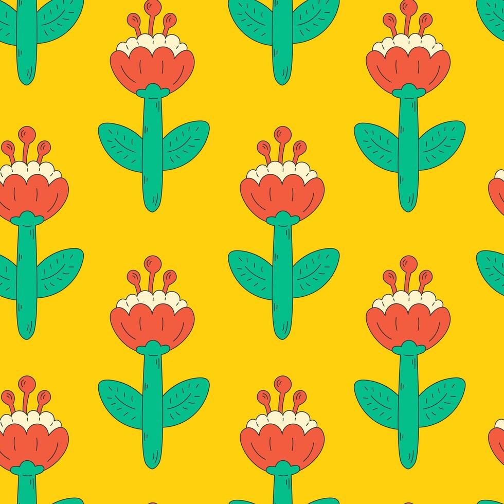 Vintage floral seamless pattern with plump tulips vector