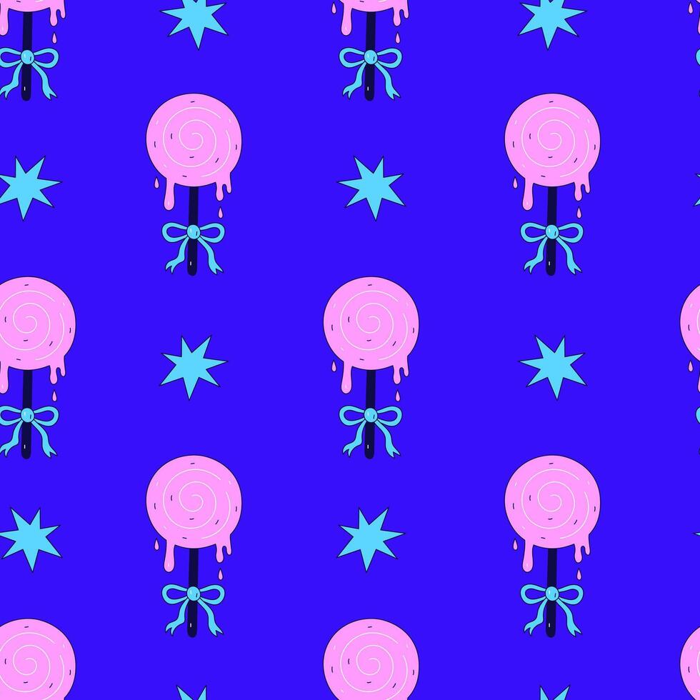 Lollipop stars bows funky seamless pattern vector
