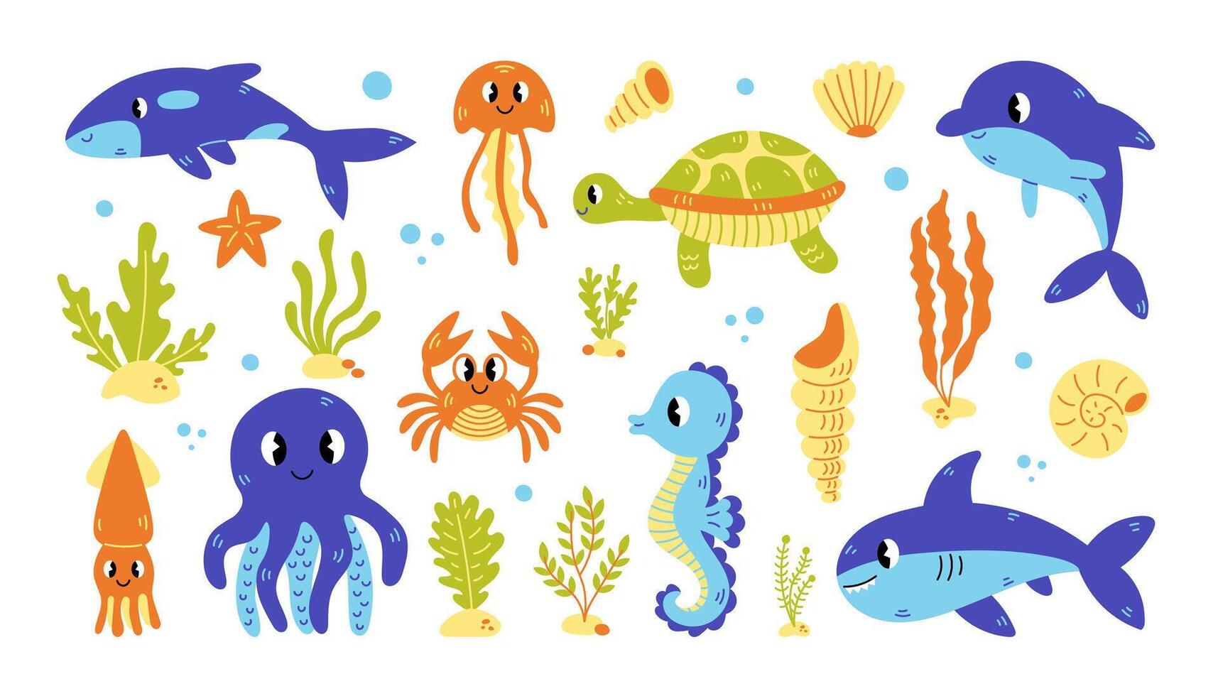mar vida linda animales algas conchas colección vector