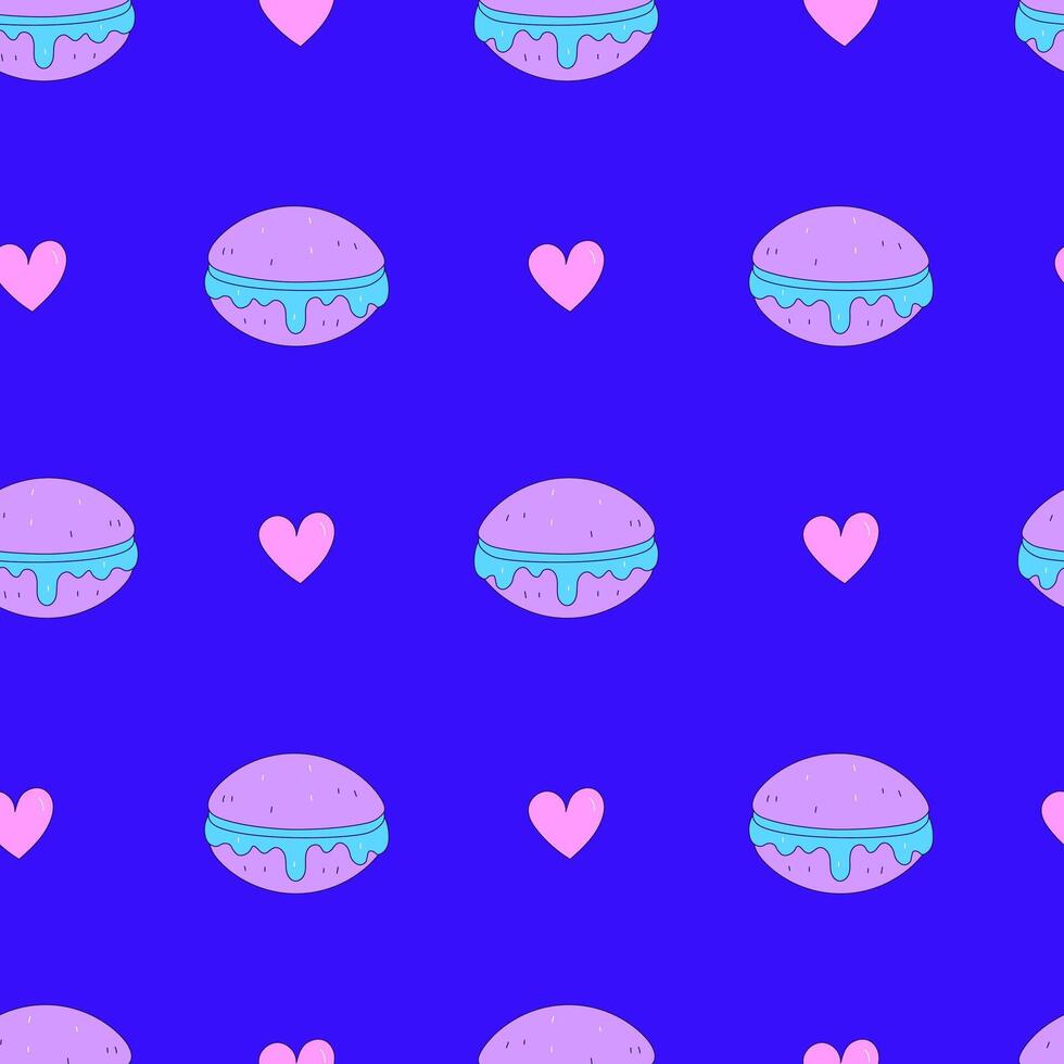 Macaron seamless pattern with heart shape in colorful doodle style vector