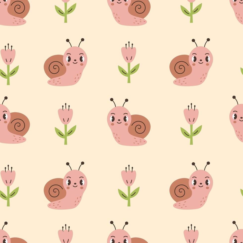 Cute snail and flower childish seamless pattern pastel color vector