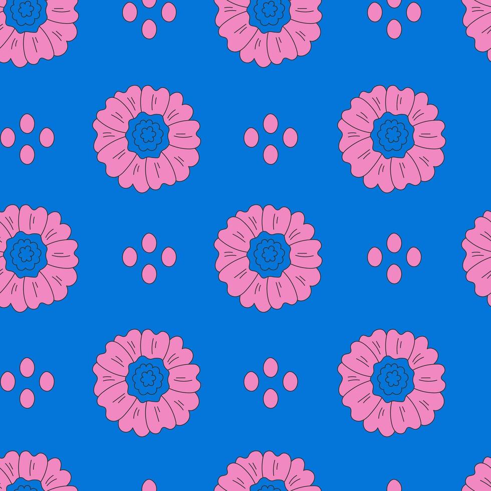 Funky flowers seamless pattern with doodle blossoms and dots vector