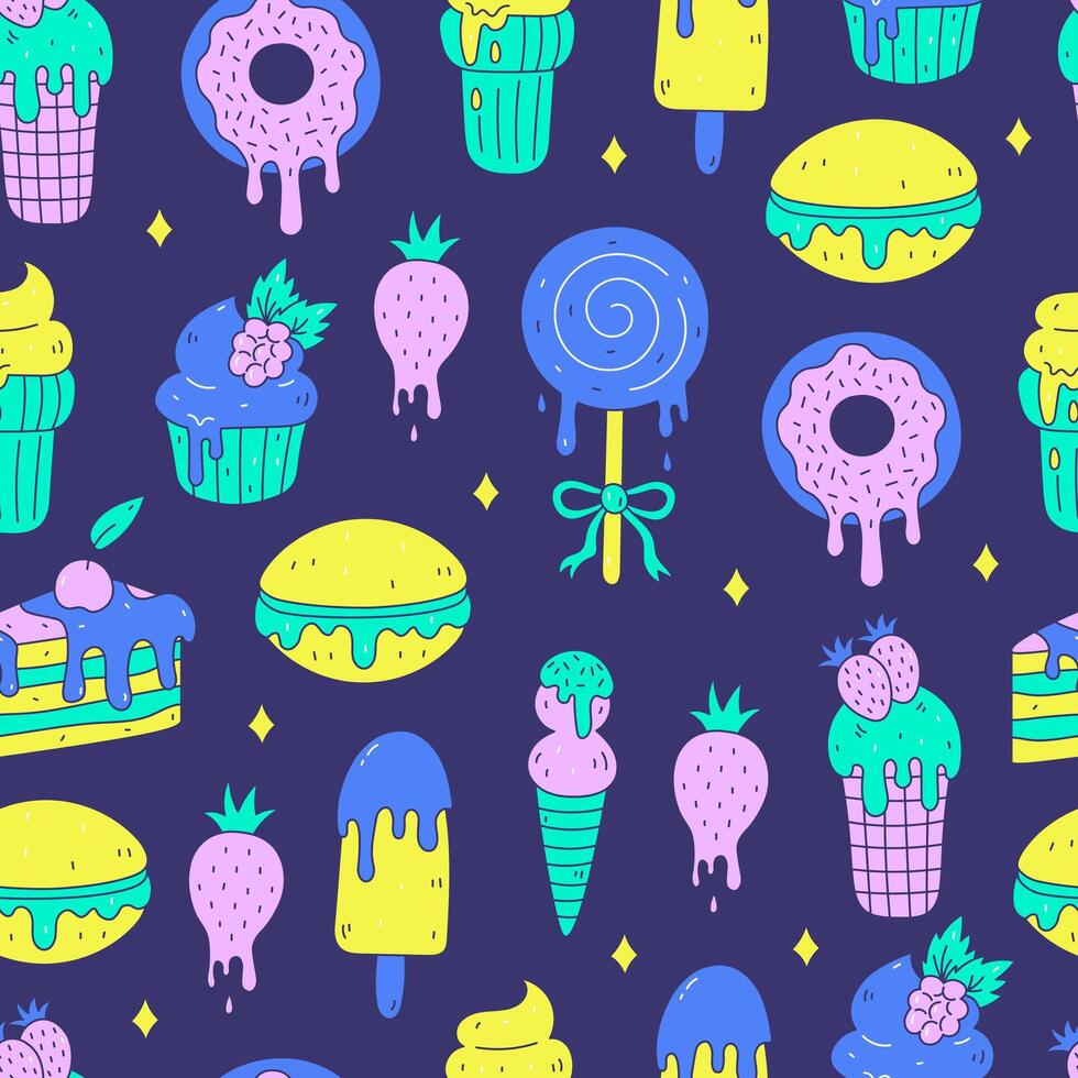 Melting sweets colorful doodle seamless pattern vector