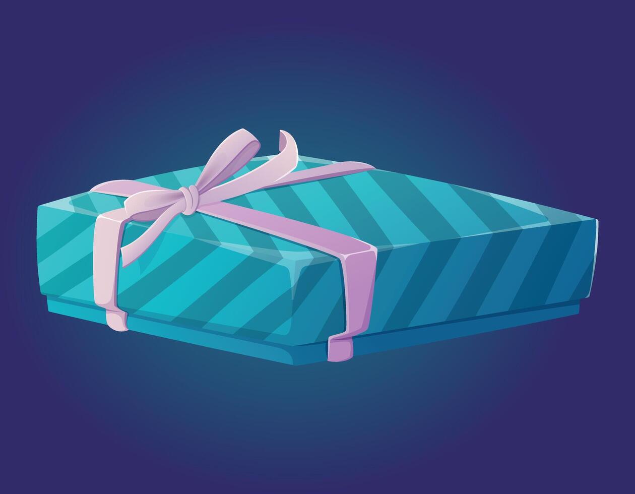 Blue striped gift box with bow. Vector isolated cartoon present for a birthday, anniversary or other holiday.