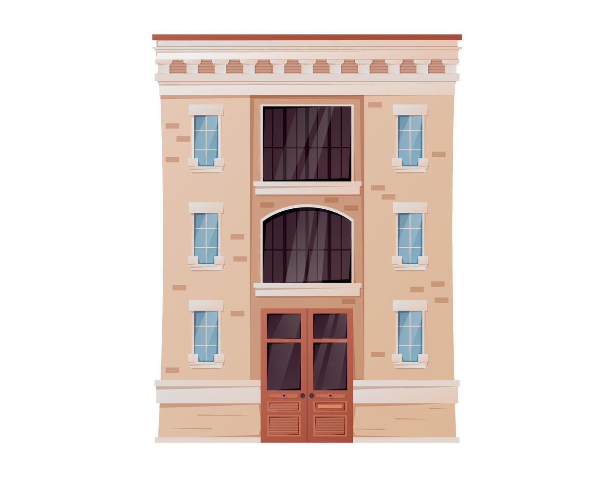 de muchos pisos edificio en un clásico estilo. dibujos animados casa, moderno arquitectura y ciudad exterior. vector aislado en blanco ilustración.