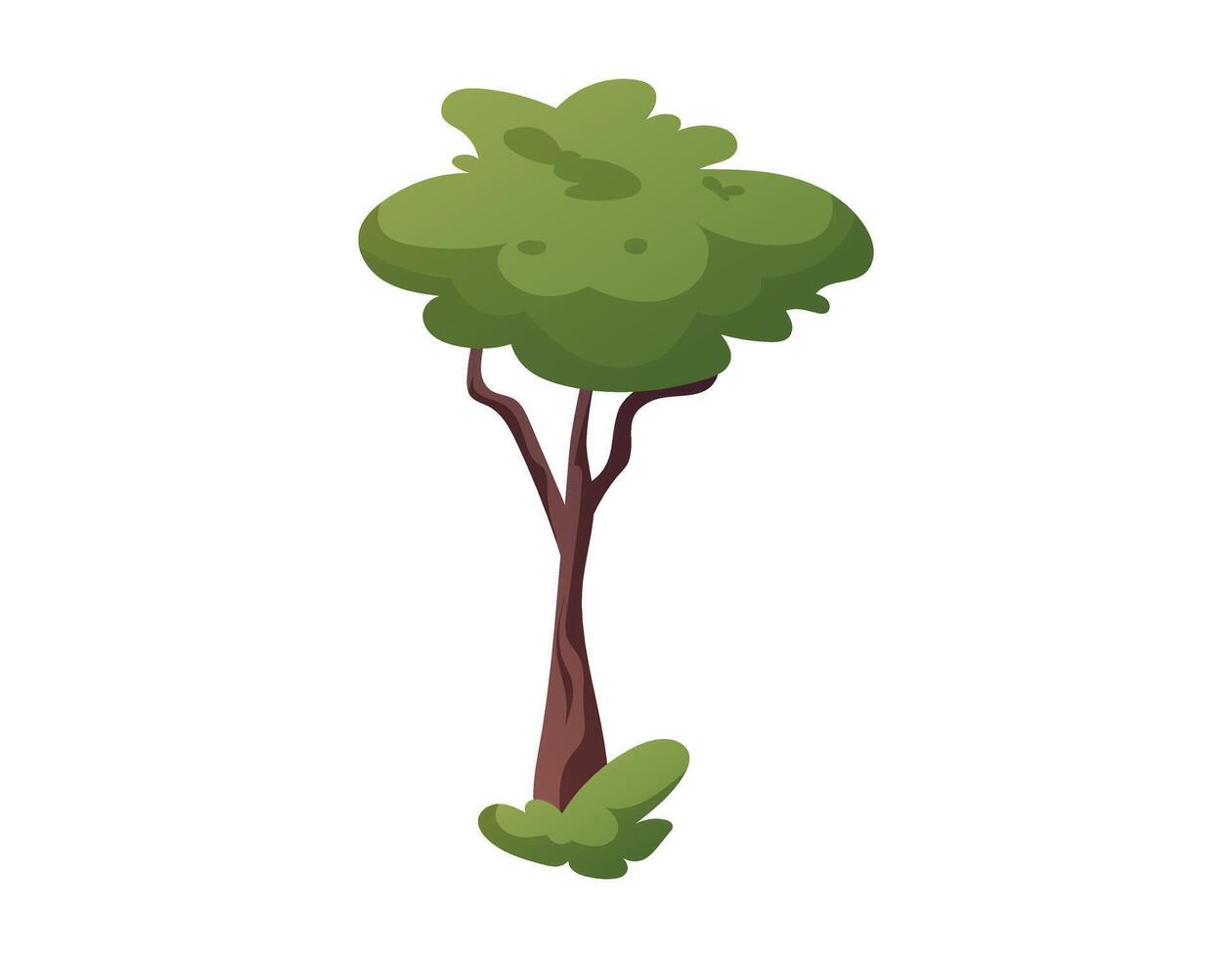 Cartoon summer tree with green crown and foliage. Vector isolated illustration.