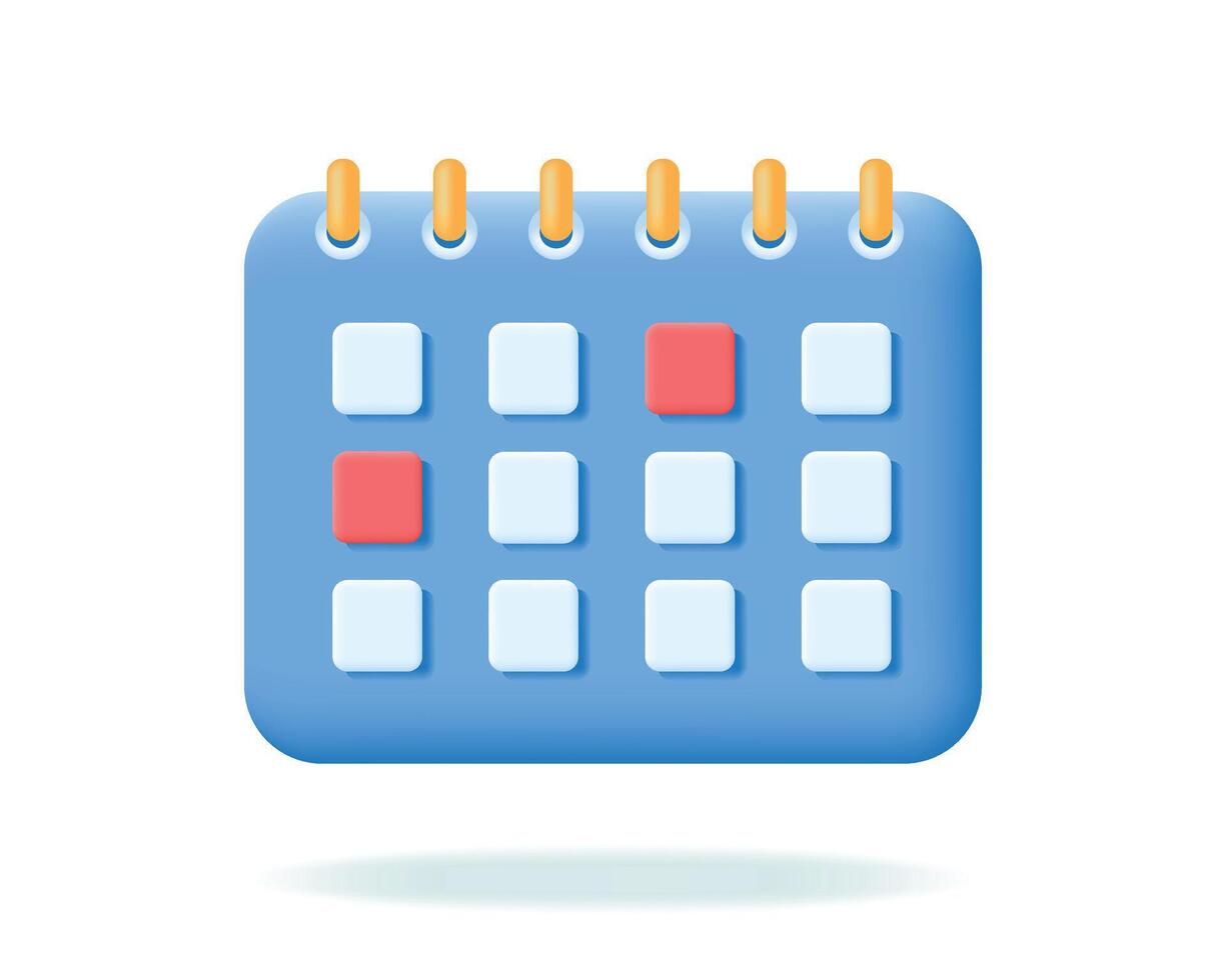 Calendar icon. Day month year time concept. Time management, Schedule, appointment, planning element. 3d Realistic cartoon Vector illustration.