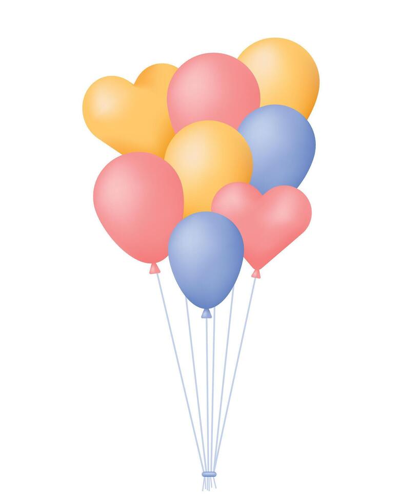 Balloons for Happy Birthday, New year, Surprise, Festive concept. 3d holiday vector illustration isolated on white background.