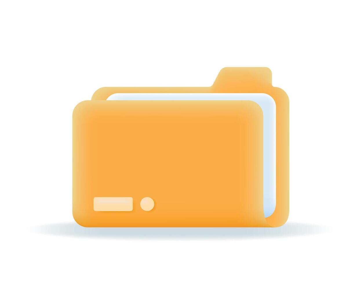 Yellow folder, file with paper document. 3d realistic icon for business, management, work on project plan concept. Vector illustration isolated on white background.