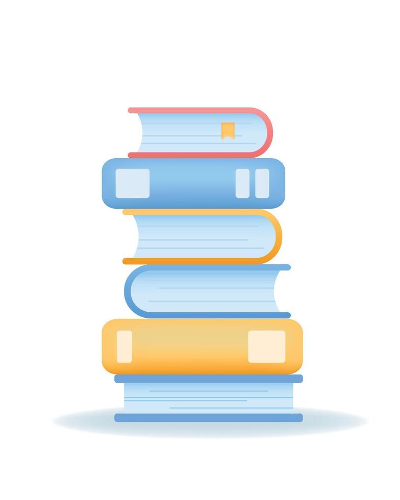 3d stack of books. Education, reading, e-learning, knowledge and study concept. Realistic Vector illustration isolated on white background.