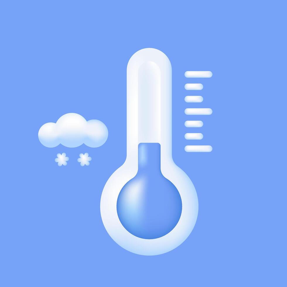 3d termómetro medición frío. escarchado Nevado clima signo. meteorológico termómetro icono. medida temperatura, pronóstico, clima y meteorología concepto. vector ilustración en azul antecedentes.