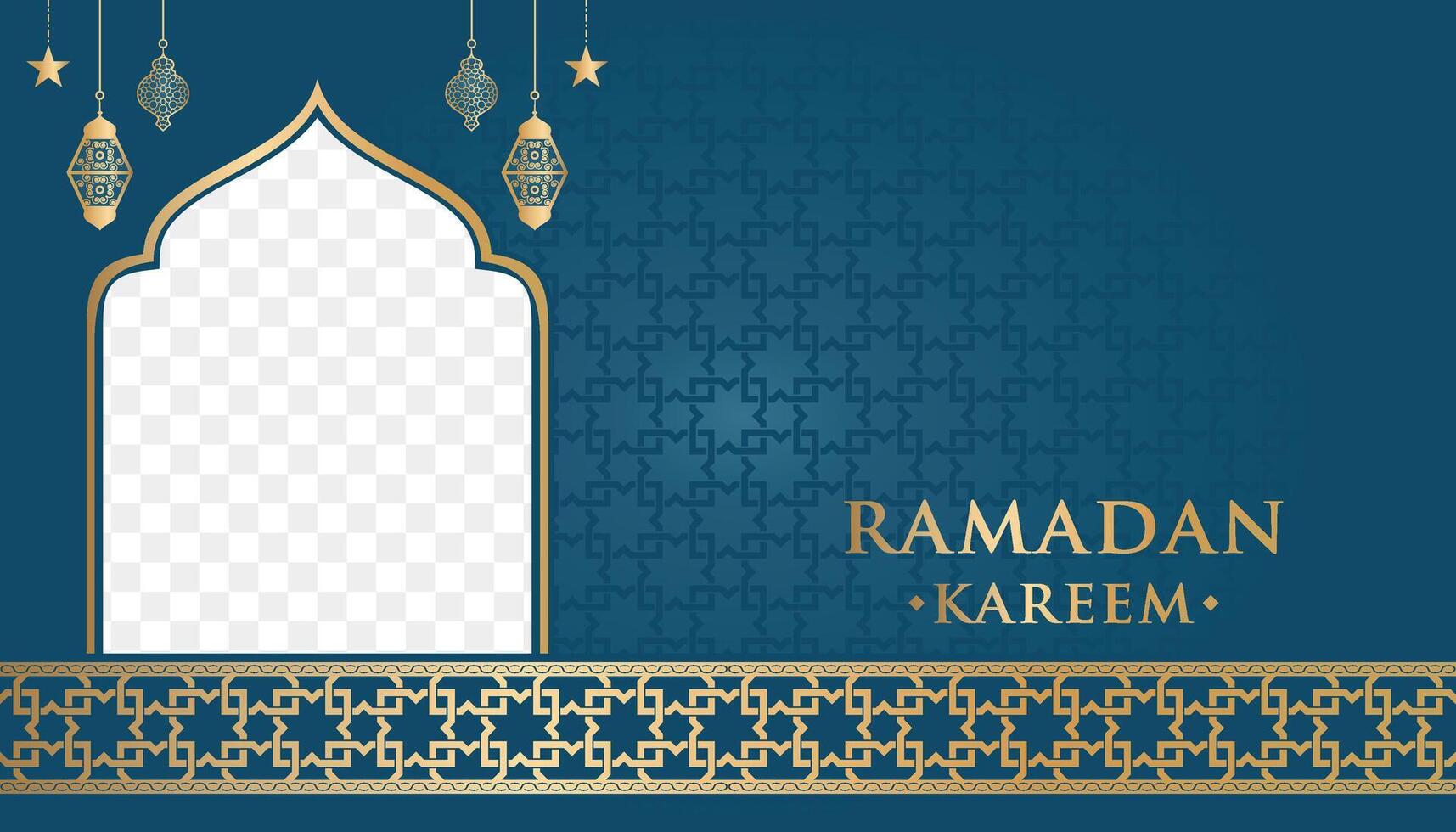 Islamic Ramadan Kareem Eid Mubarak Arabic Luxury Ornamental Background with Islamic Pattern and Decorative Ornament Frame vector