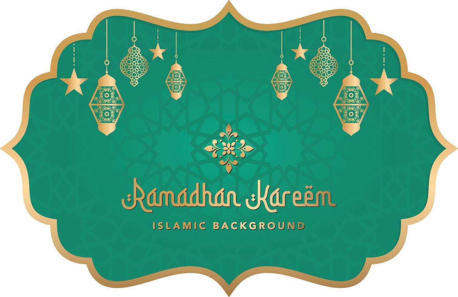 Peaceful Golden Green Arabic Islamic Ramadan Background with Lanterns and Stars vector