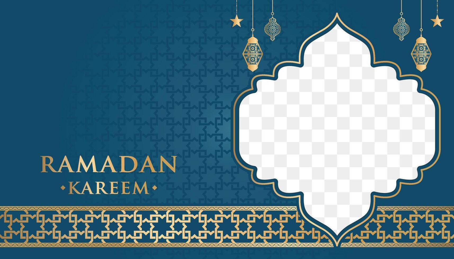 Islamic Ramadan Kareem Eid Mubarak Arabic Luxury Ornamental Background with Islamic Pattern and Decorative Ornament Frame vector