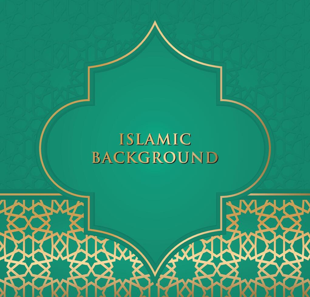 Green Islamic Background with Elegant Gold Frame vector