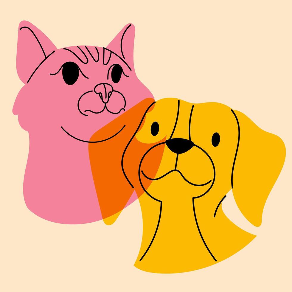 Dog and cat. Avatar, badge, poster, logo templates, print. Vector illustration in a minimalist style  with Riso print effect. Flat cartoon style