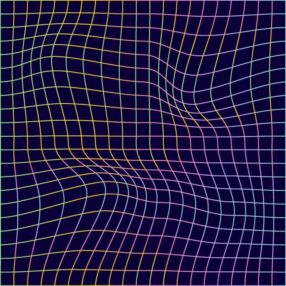 Distorted neon grid pattern. vector