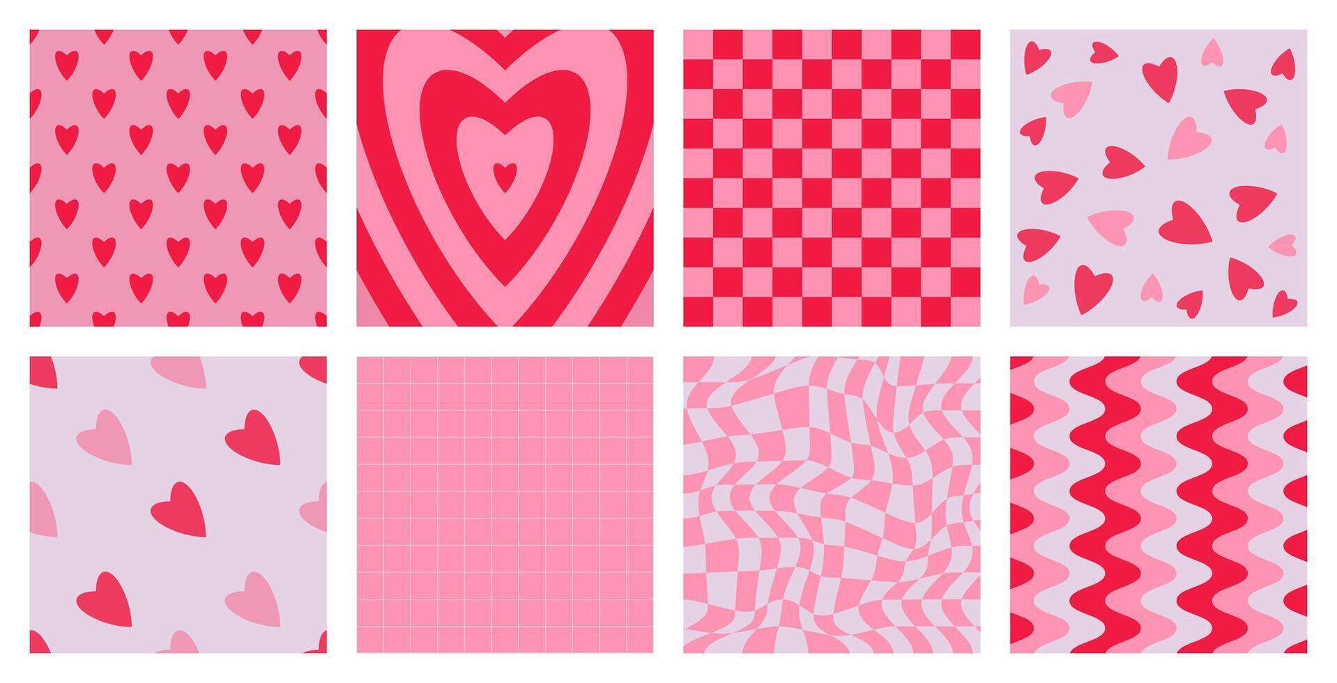 Set lovely cards, posters, backrounds, paterns. Love concept. Happy Valentine s day. Trendy retro style vector