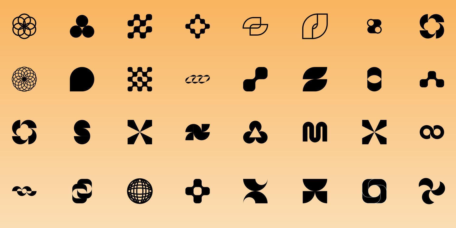 Set of abstract retro futuristic elements and shapes isolated on a white background. Y2K geometric shapes, forms, symbols for template, poster, banner, web, stickers. vector