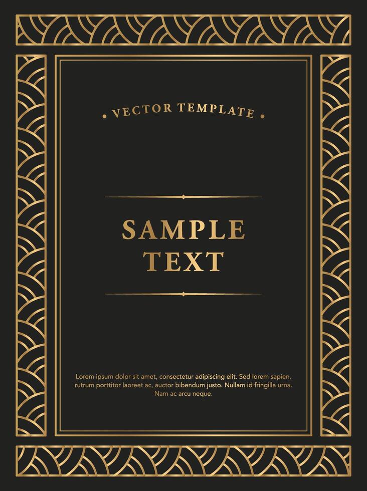 Elegant Black and Gold Background with Gold Border Frame Floral Seamless Pattern vector