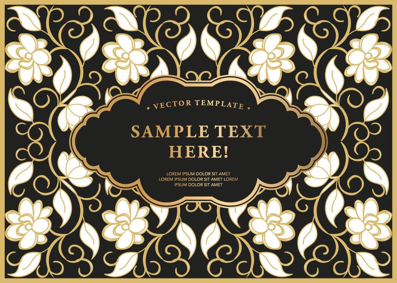 Elegant Black and Gold Background with Gold Border Frame Floral Seamless Pattern vector