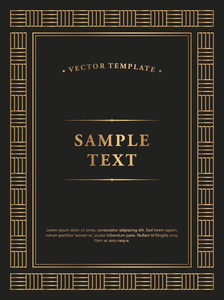 Elegant Black and Gold Background with Gold Border Frame Floral Seamless Pattern vector
