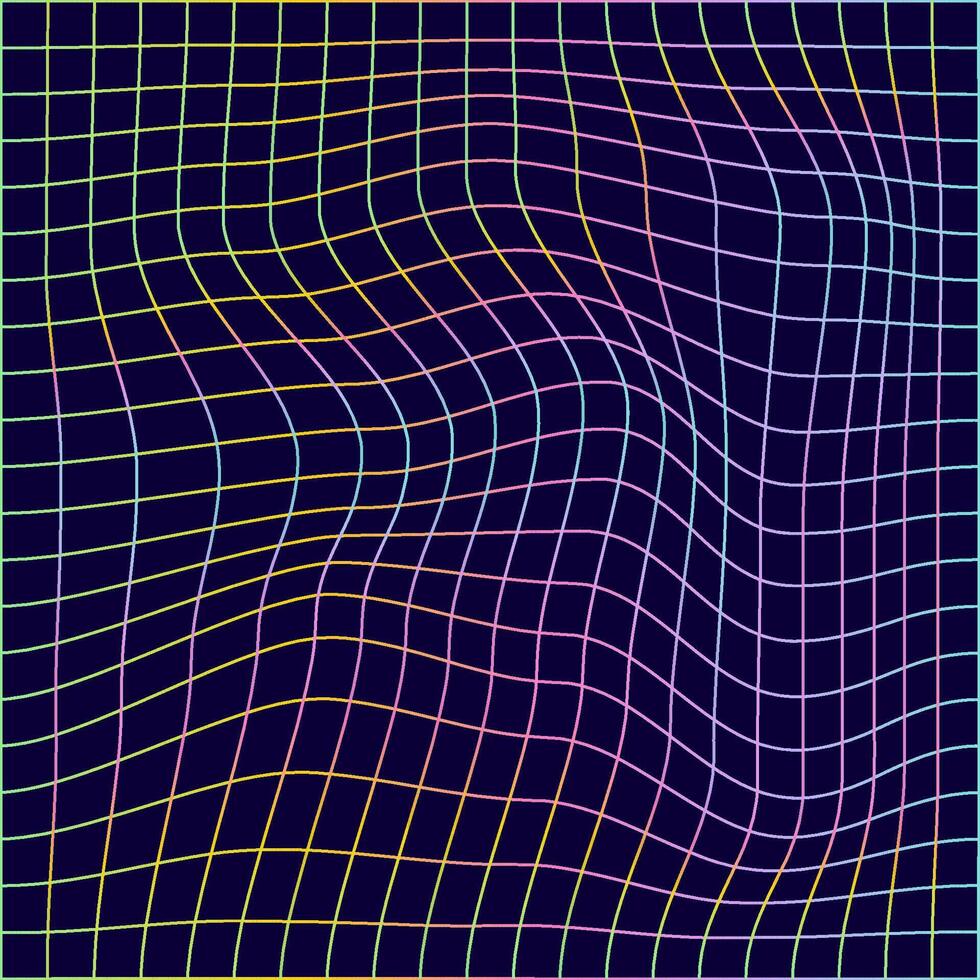 Distorted neon grid pattern. vector