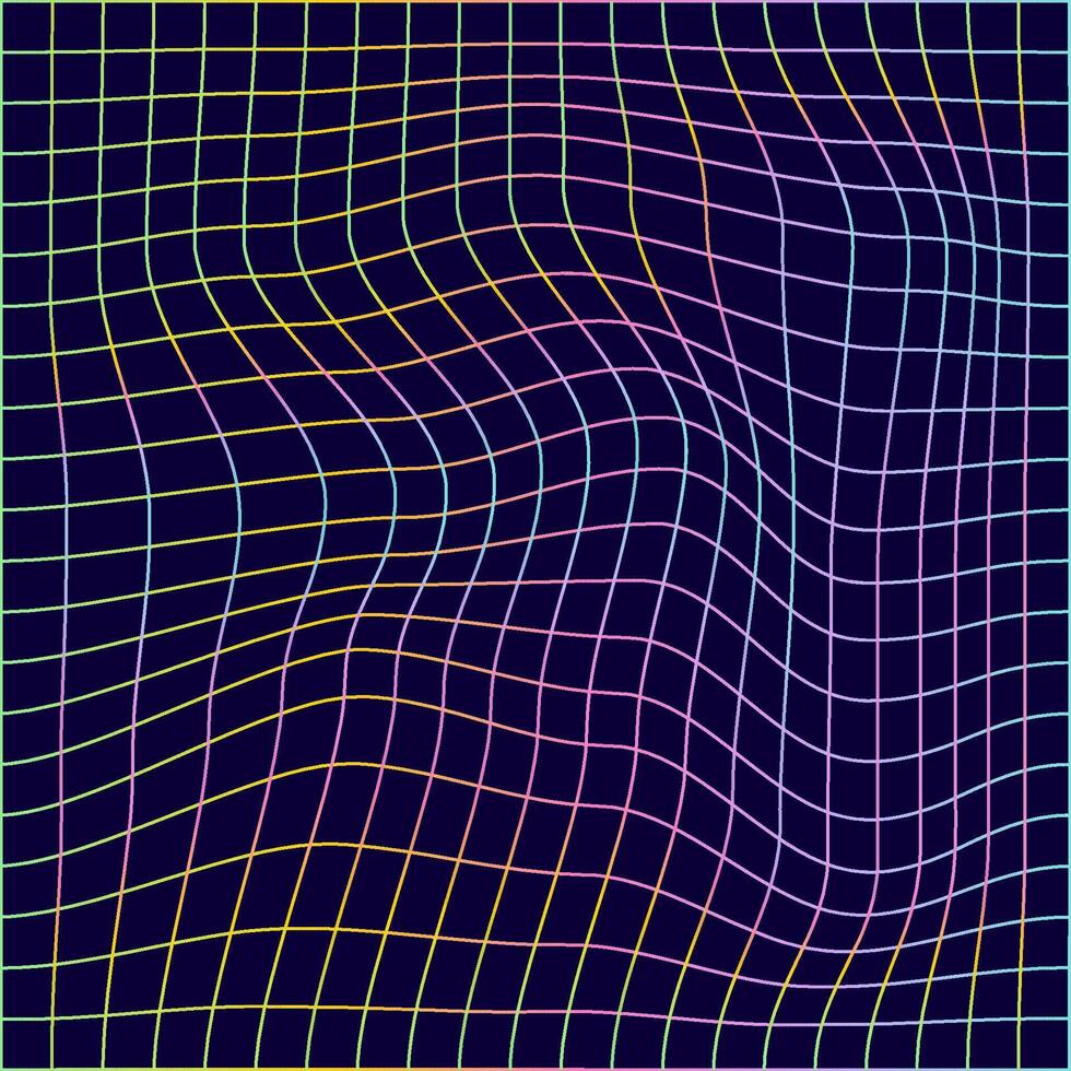 Distorted neon grid pattern. vector