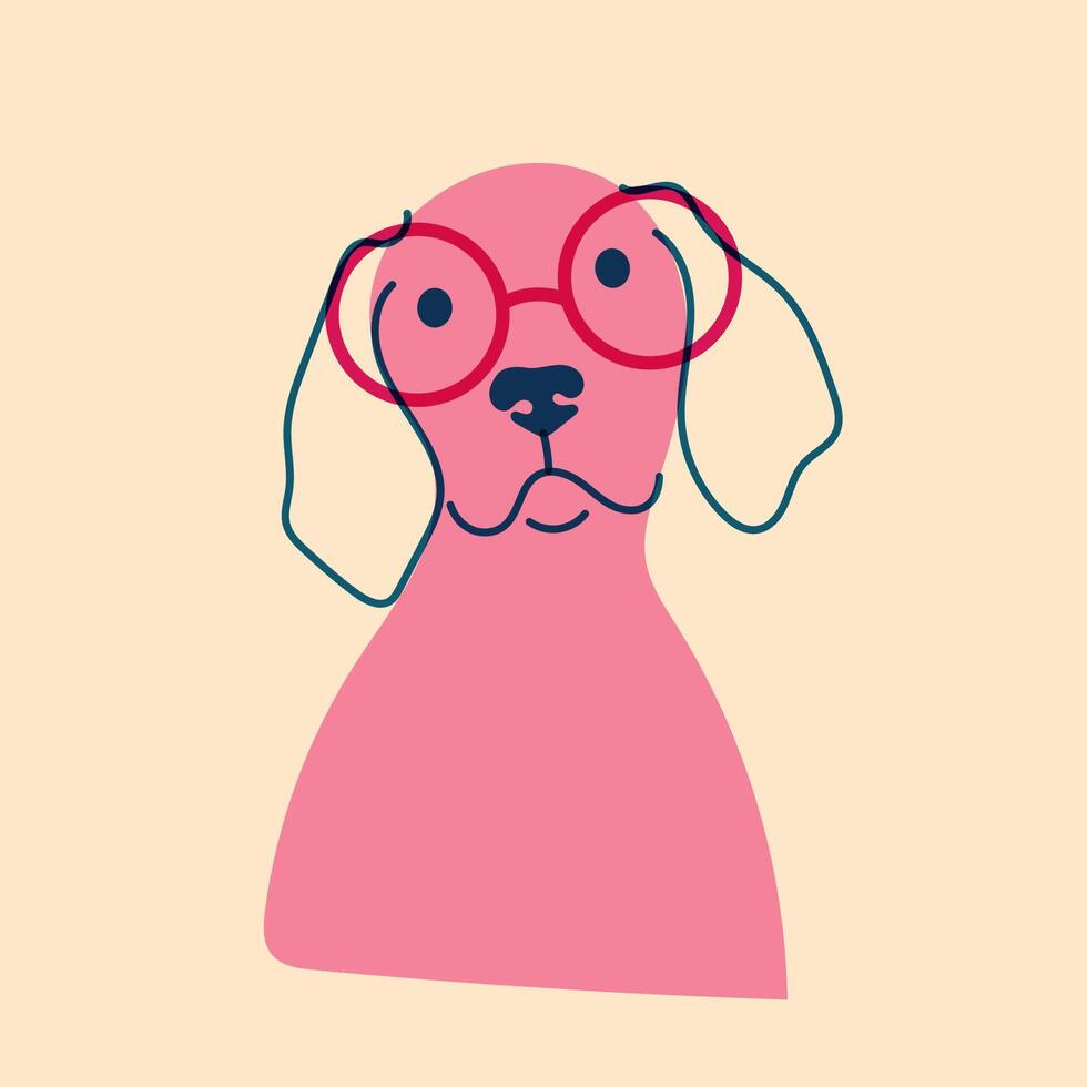 Dog, puppy in glasses. Avatar, badge, poster, logo templates, print. Vector illustration in a minimalist style  with Riso print effect. Flat cartoon style