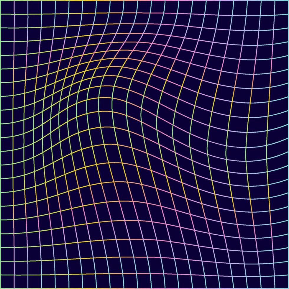 Distorted neon grid pattern. vector