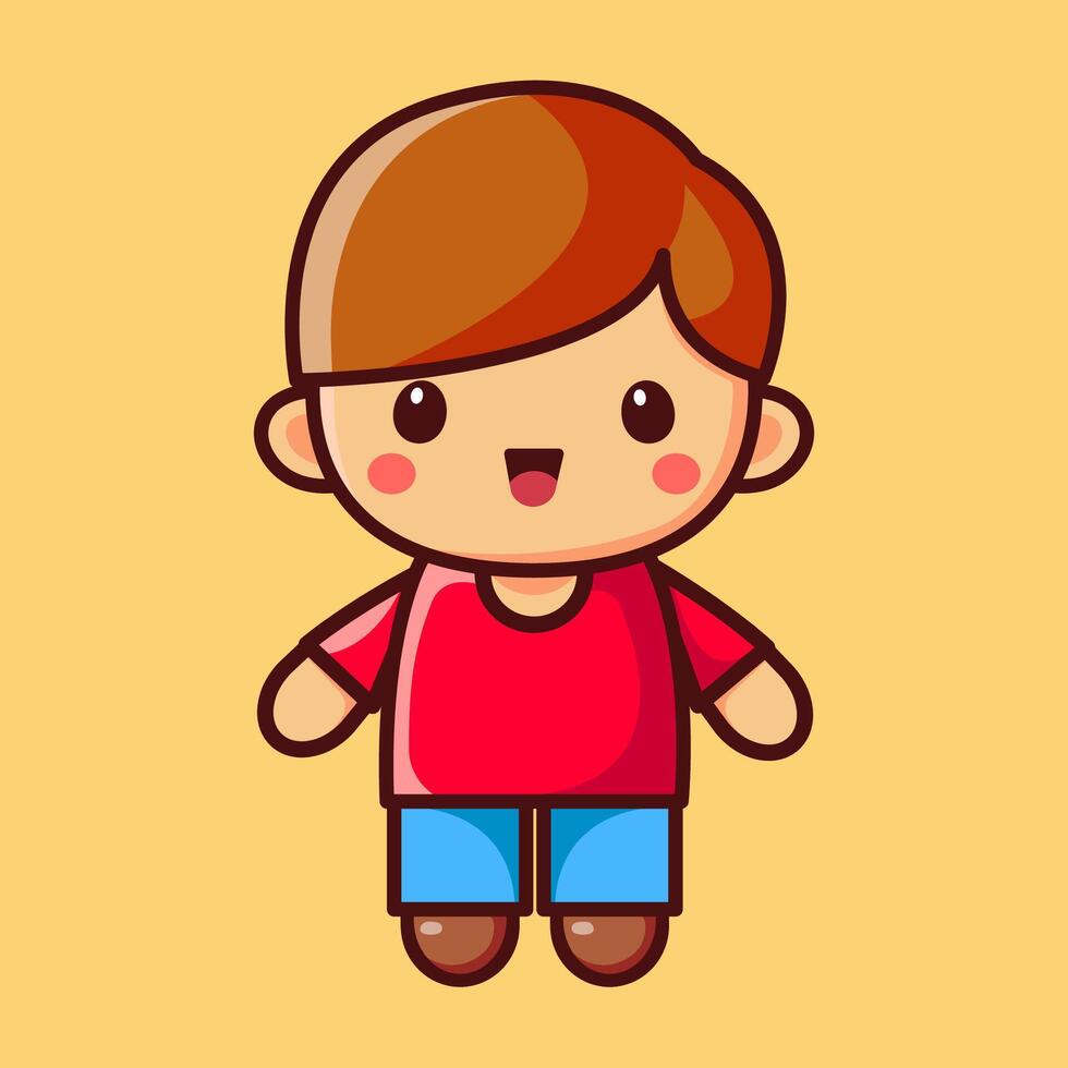 un chico en azul pantalones y un rojo camiseta. uno niño. vector plano ilustración