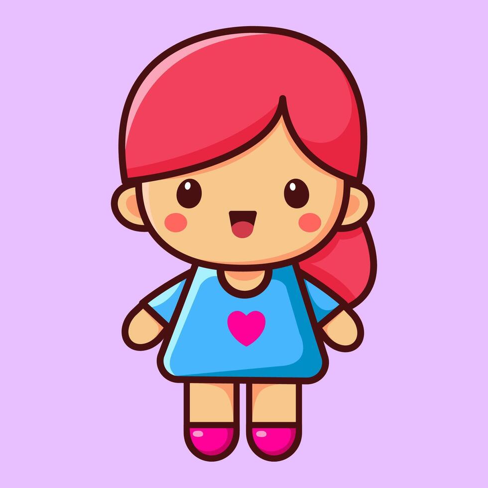 Girl in a blue dress. One child. Vector flat illustration