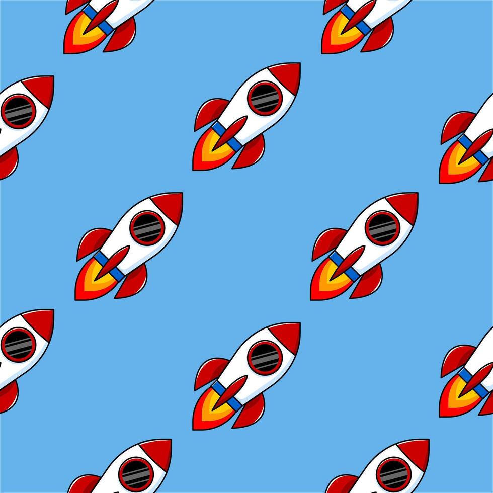 Seamless pattern Flying rocket. Vector illustration