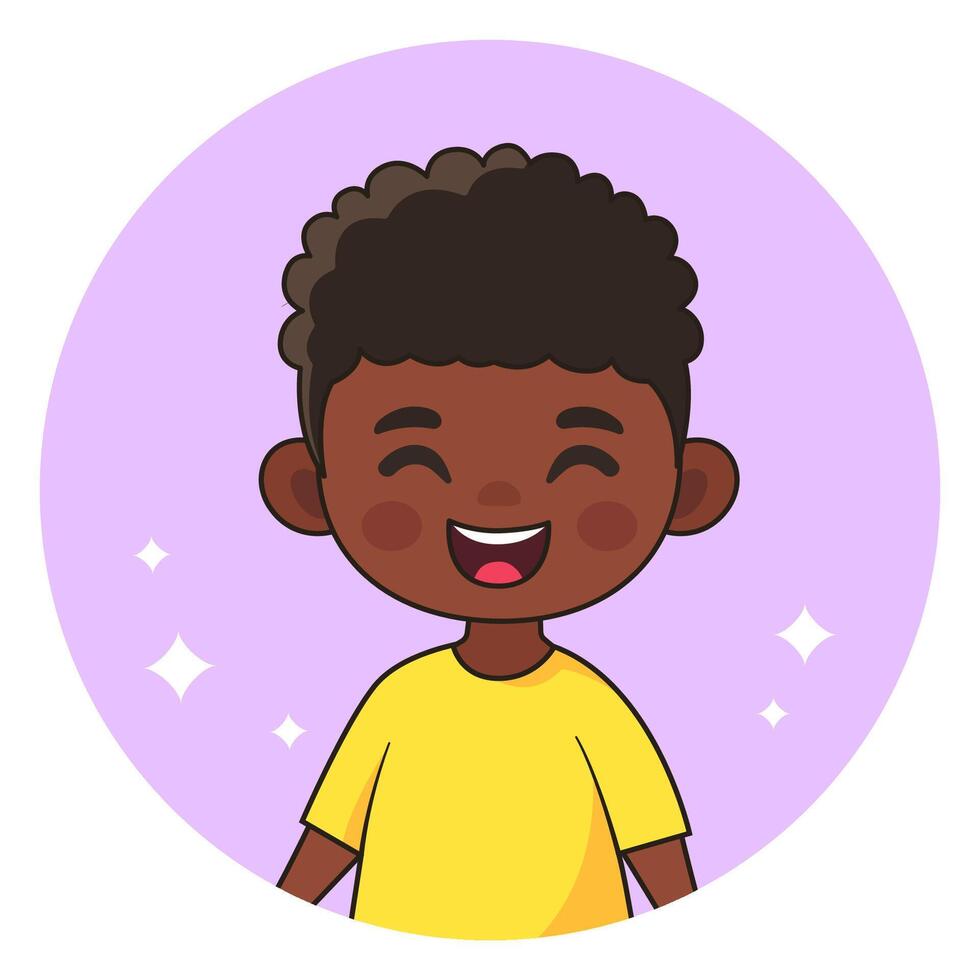 sonriente africano americano chico. contento niño. avatar para social redes vector ilustración