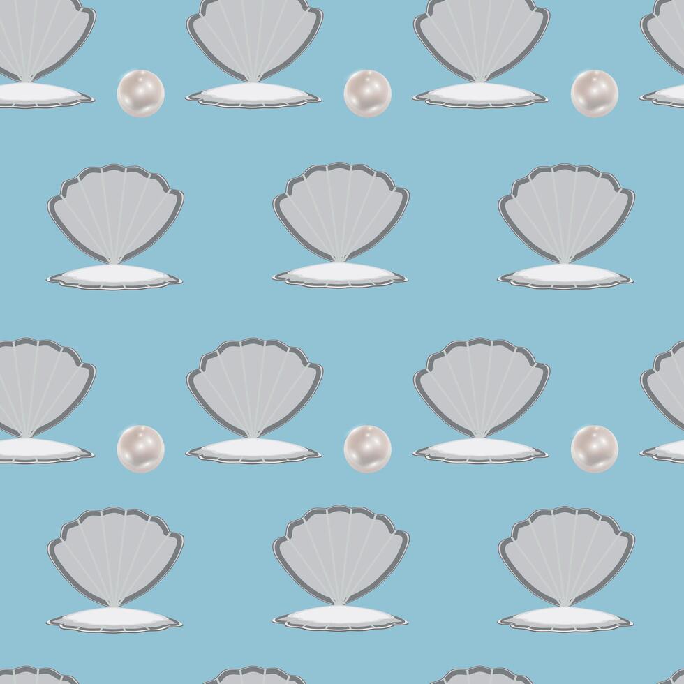 perla caparazón. conchas marinas sin costura modelo. sin costura textura para envase papel, fondo de pantalla, pegatinas, bloc cubrir. vector