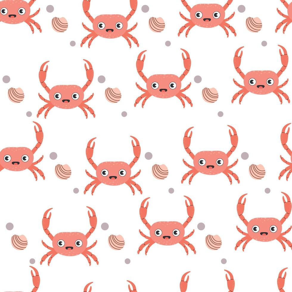 Sea crab seamless pattern.  Trendy Cartoon crab pattern for wrapping paper, wallpaper, stickers, notebook cover and other designs. vector