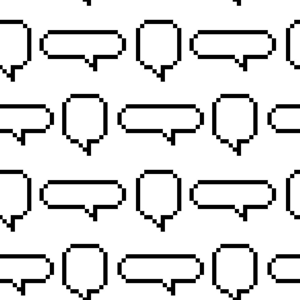 A pattern of dialog clouds in pixels. Dialog bubbles isolated on a white background, Vector illustration in pixel art. Flat black elements in squares. The texture is seamless