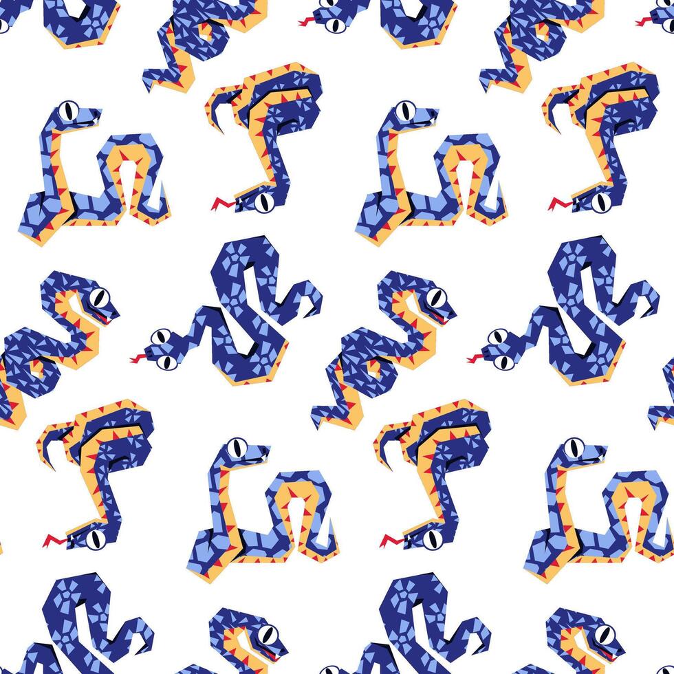 The 2025 snake pattern is blue and geometrically crawling with different textures. Isolated sinuous snakes in different poses. Modern vector illustration in a flat style. Textured snakes are diverse